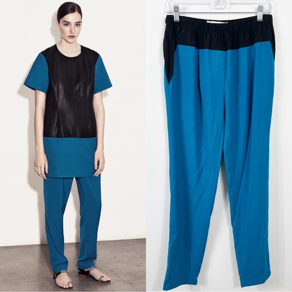 Thakoon Addition Slouchy Two Tone High Waist Trousers Medium NWT Peacock Blue